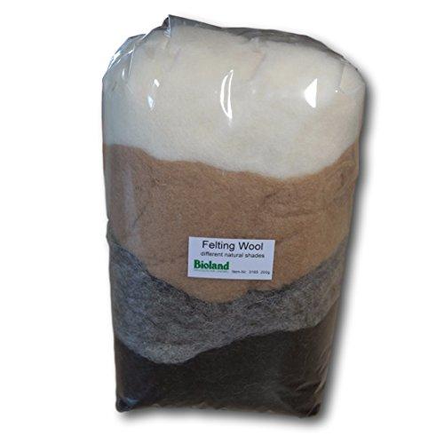 Bioland Organic Plant-Dyed Felting Wool, Natural Shades, 200 Grams