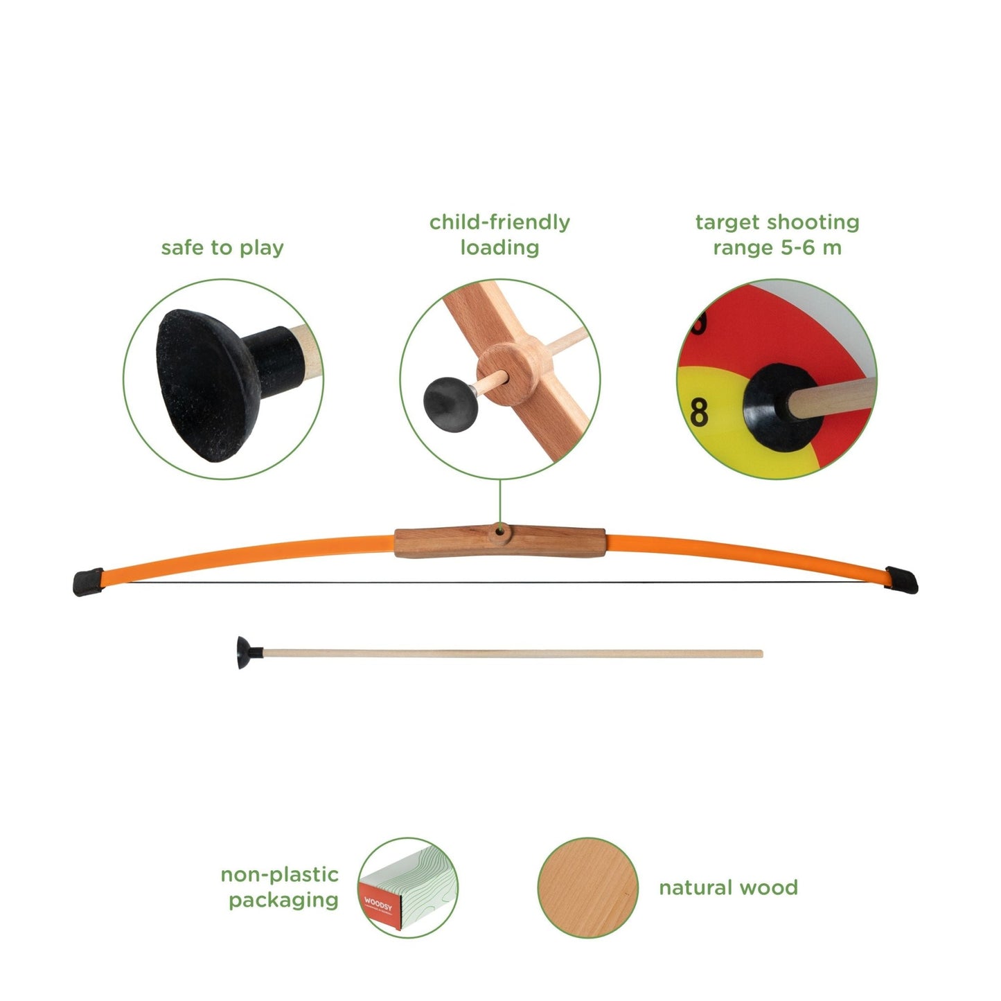 
                  
                    Woodsy Children's Wooden Longbow, quiver, 3 Arrows. and Target - blueottertoys - WD0710
                  
                