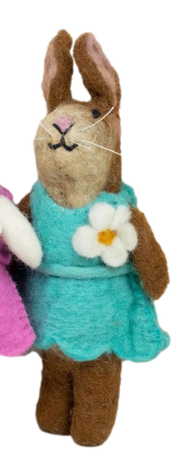 
                  
                    single fair trade felt bunny in teal outfit by the winding road
                  
                