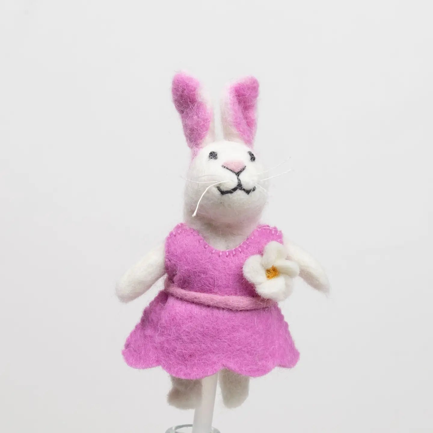 Pink felt bunny rabbit finger puppet from the winding road