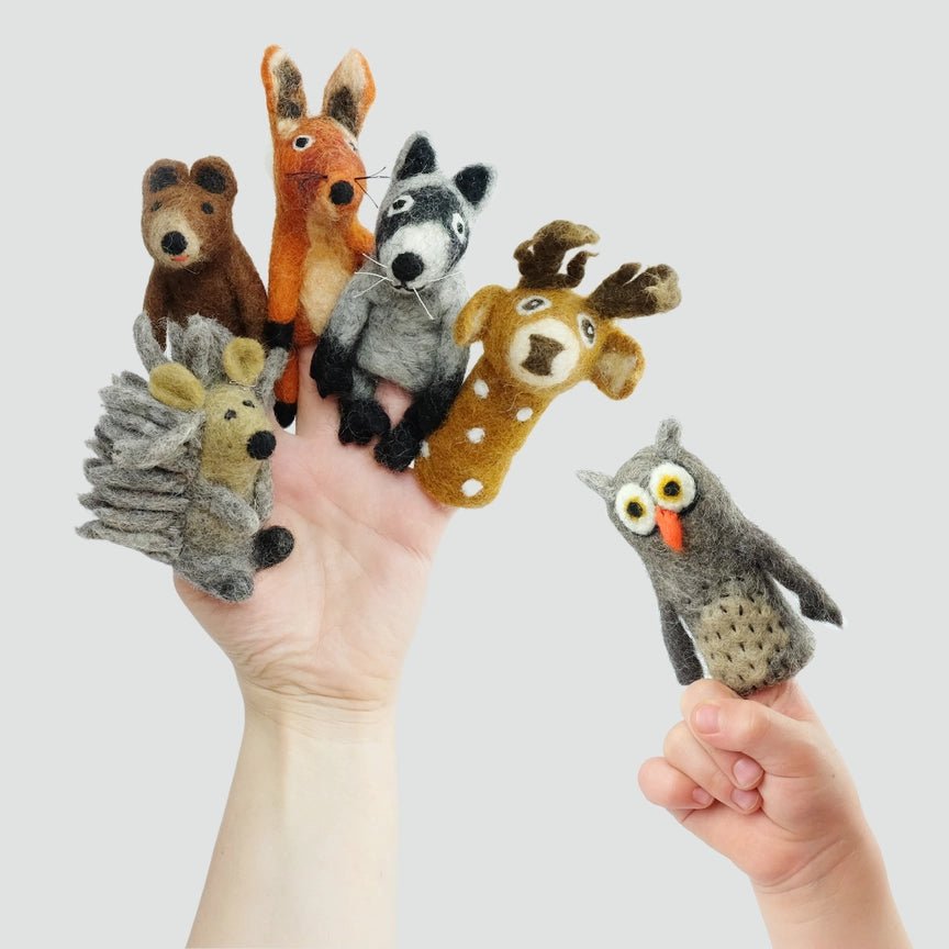 Winding Road Forest Finger Puppets on hands