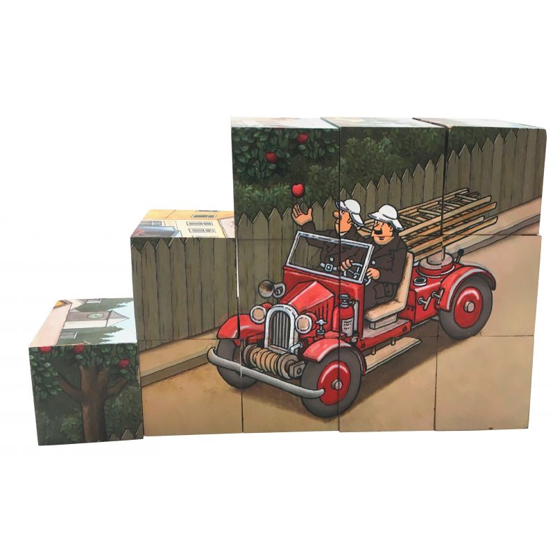 Jan Lööf Jan Lööf - Block or Cube Puzzle - Fire Engines - blueottertoys-HM3267