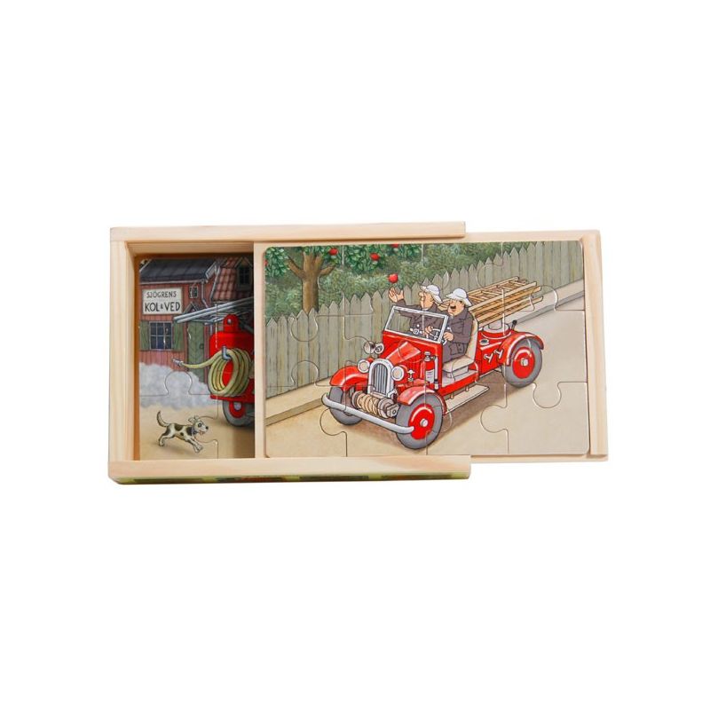 Elsa Beskow Jan Loof Fire Engine Jigsaw Puzzle | Wooden - blueottertoys - HM3266