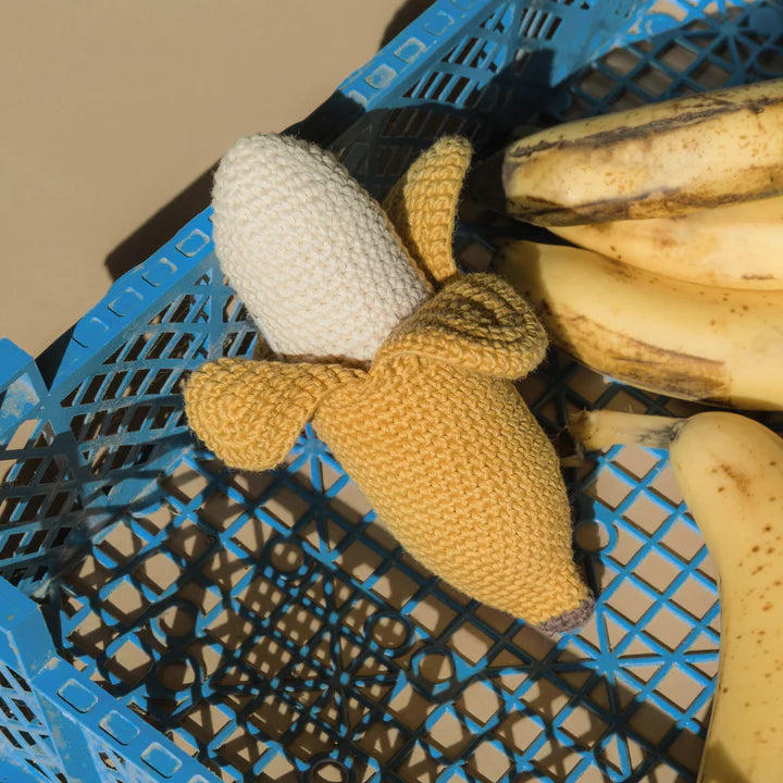 
                  
                    Organic Cotton Knitted  Banana Rattle by Myum - Blue Otter Toys
                  
                