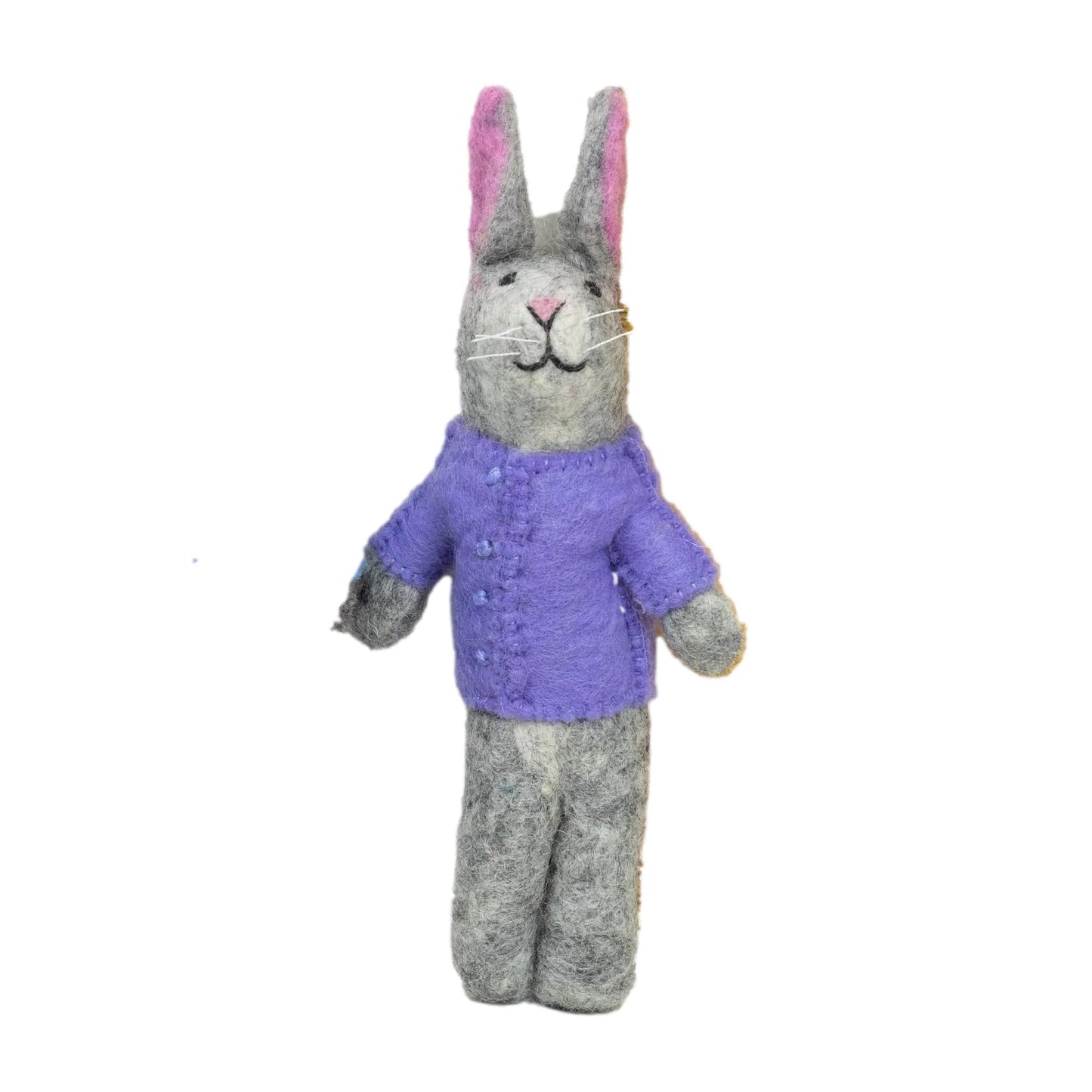 
                  
                    single fair trade felt bunny in purple outfit by the winding road
                  
                