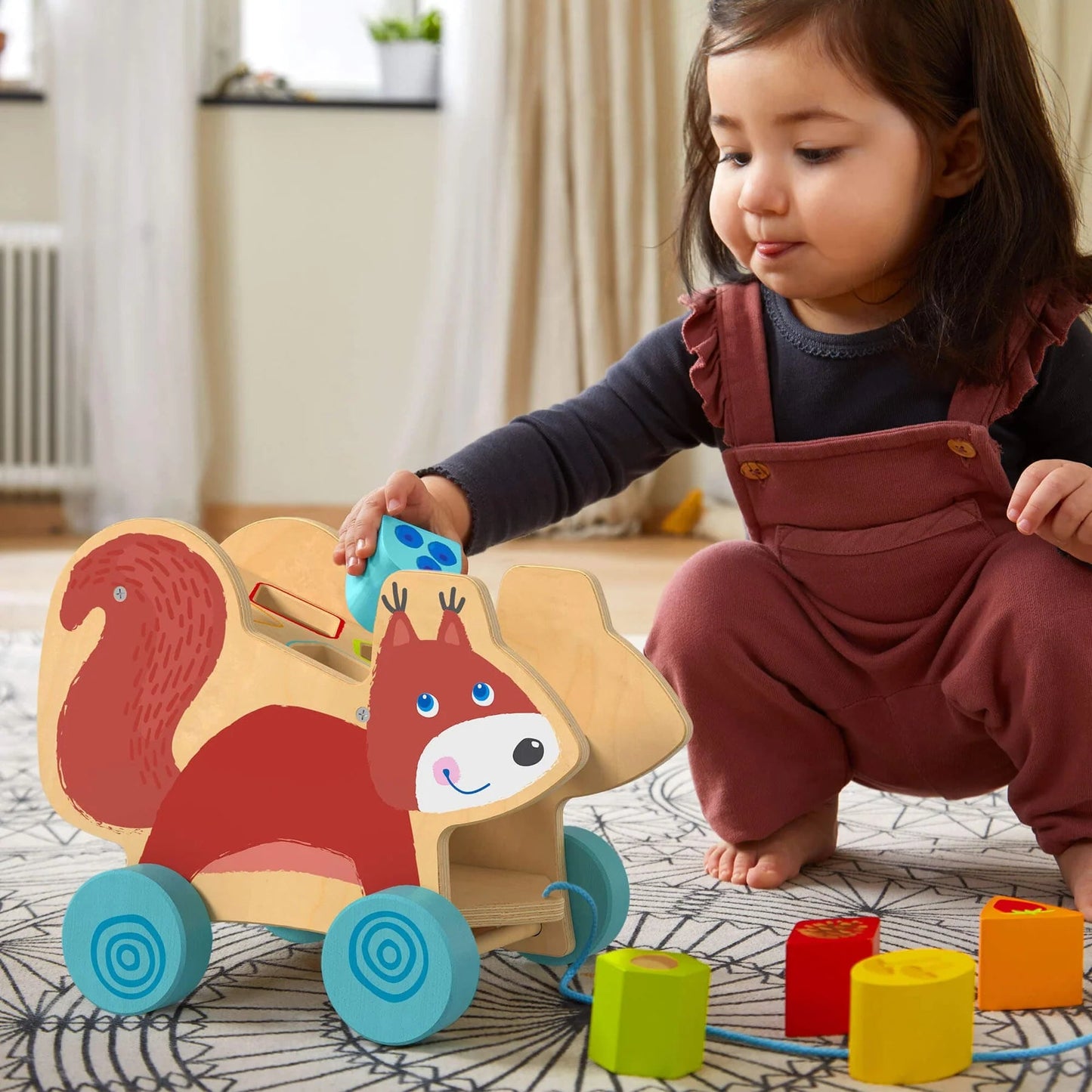 Haba pull toy - squirrel with sorting blocks