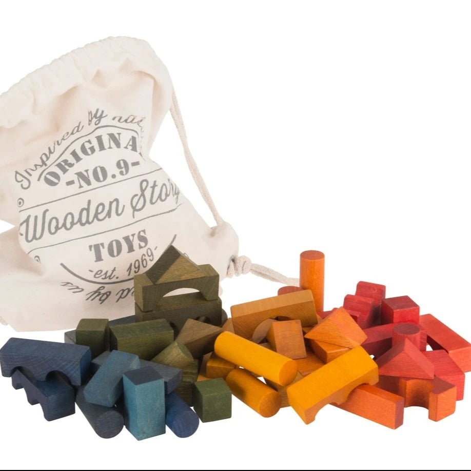 Wooden Story Wooden Blocks in Sack (Rainbow) - 100 pcs - by Wooden Story - blueottertoys-WS14