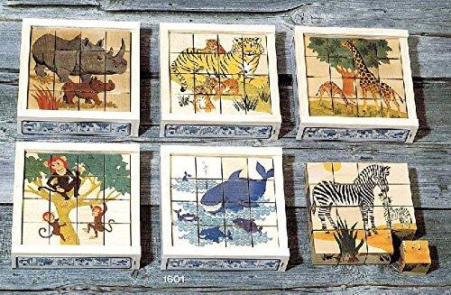 Atelier Fischer Atelier Fischer Wooden Block Cube Puzzle in Wooden Case - Wild Animals (16 Pieces) - blueottertoys-AF1604