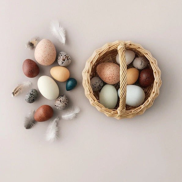 Moon Picnic A Dozen Wooden Eggs in Basket - blueottertoys-MP2144