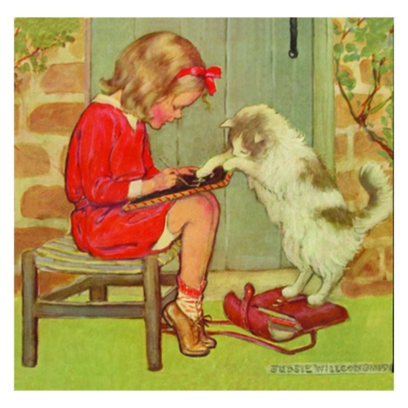 TJ Whitneys Jessie Willcox Smith Greeting Cards : Girl with Cat - blueottertoys-JWS30