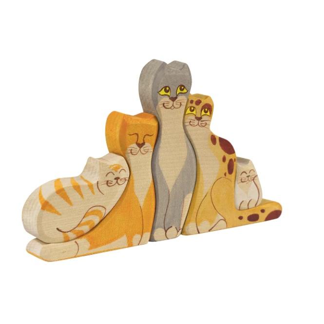 Handmade Wooden Cat Figures - blueottertoys-PB-07009