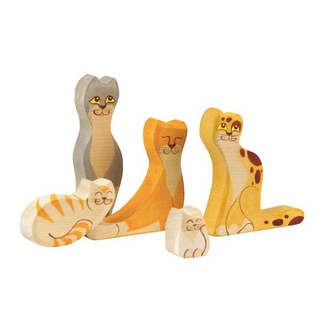 Handmade Wooden Cat Figures - blueottertoys-PB-07009